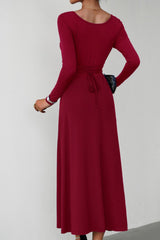 Meliza's Scoop Neck Long Sleeve Lace-Up Maxi Dress