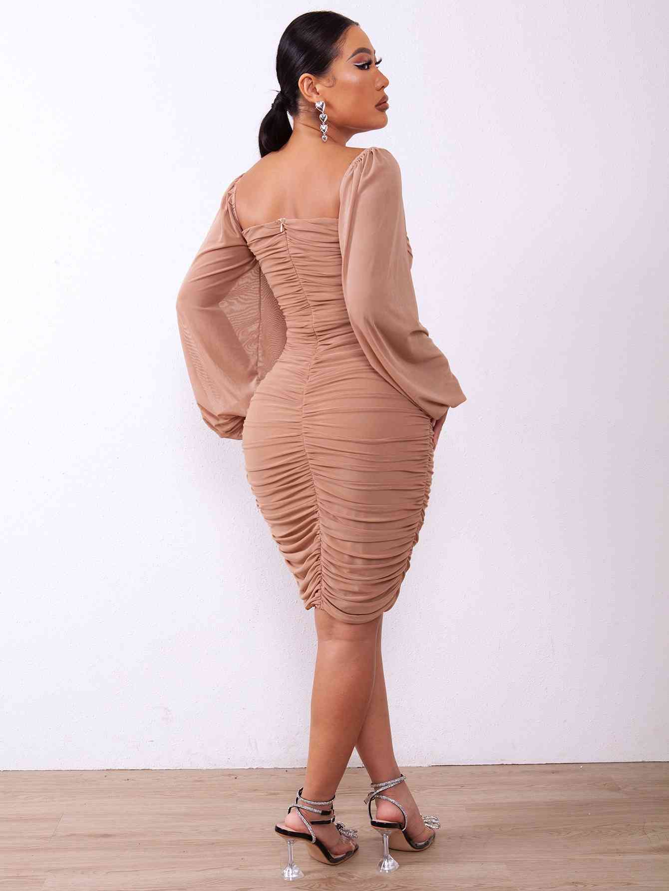 Meliza's Zip-Back Ruched Bodycon Dress