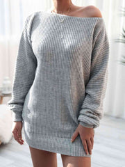 Meliza's Rib-Knit Balloon Sleeve Boat Neck Sweater Dress