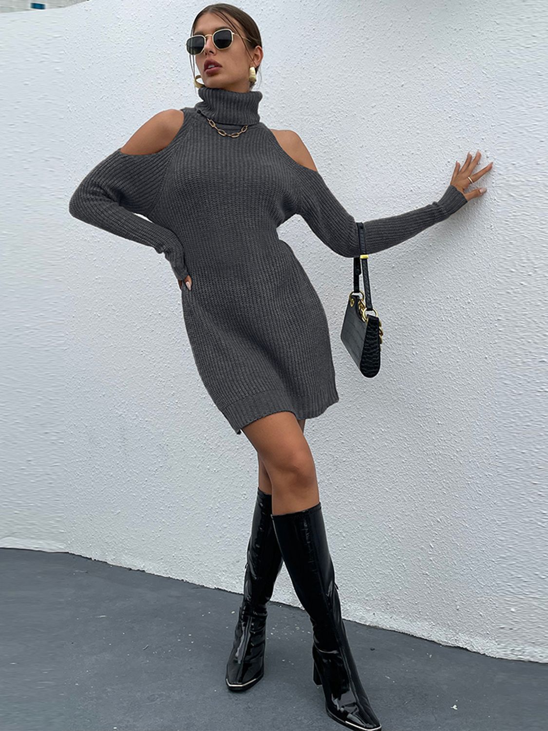 Meliza's Turtleneck Cold-Shoulder Sweater Dress