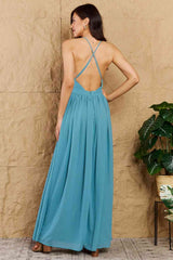 Meliza's OneTheLand Captivating Muse Open Crossback Maxi Dress in Turquoise