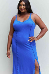 Meliza's Culture Code Look At Me Full Size Notch Neck Maxi Dress with Slit in Cobalt Blue