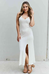 Meliza's Culture Code Look At Me Full Size Notch Neck Maxi Dress with Slit in Ivory