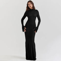 Sexy Flared Sleeves Cut Out Backless Maxi Dresses Black Green Party Dress Women Elegant Luxury Evening Gown