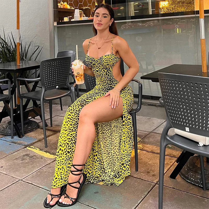 Side Split Women Maxi Dress Criss-Cross Backless Spaghetti Straps Halter Summer Party Vacation Mermaid Slim Vestidos