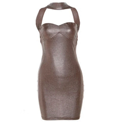 Glitter Halter Mini Bodycon Dresses Sexy Backless Party Dress Womens Going Out Night Club Outfits 2024