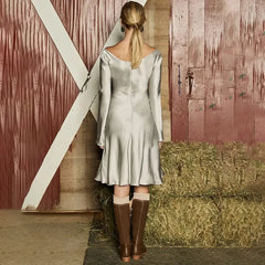 Flowy Long Sleeve Midi Dress Fashion Elegant Satin Dresses for Women Clothes New in Spring 2024