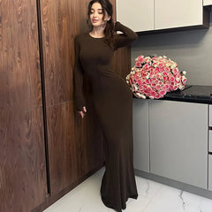 Woman Winter Dress Elegant Ladies Long Sleeve Bodycon Maxi Dresses for Women Fashion Clothes Black Grey Brown