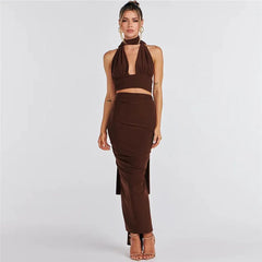 Going Out Two Piece Set for Women Halter Top and Long Skirt Sets Sexy Birthday Outfit Elegant Party Dresses