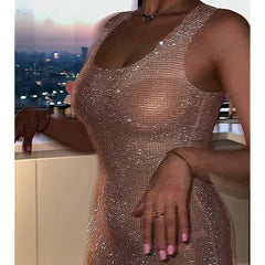 Sparkly Sequin Dress Sexy Going Out Night Club Outfits Sleeveless Mini Bodycon Dresses for Women Clothes