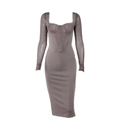Sexy Low Cut Corset Dress Party Night Out Long Sleeve Backless Bodycon Dresses for Women Elegant Gown