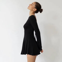 Cute Sexy Backless Pleated Mini Dress Y2k Girls White Black Dresses Women Long Sleeve Fall Winter Outfits