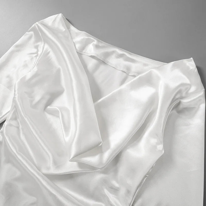 Women 2024 Spring Autumn Long Sleeve Party Club Streetwear Bodycon White Long Dress
