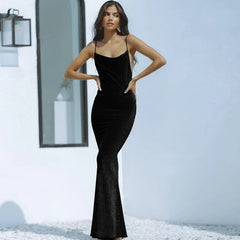 Sexy Backless Maxi Long Dresses Party Evening Elegant Luxury Cocktail Brown Black Glitter Dress Women