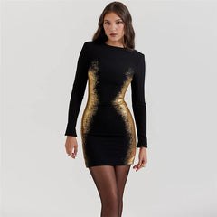 Women 2024 Spring Autumn Long Sleeve Party Club Streetwear Bodycon Black Mini Dress