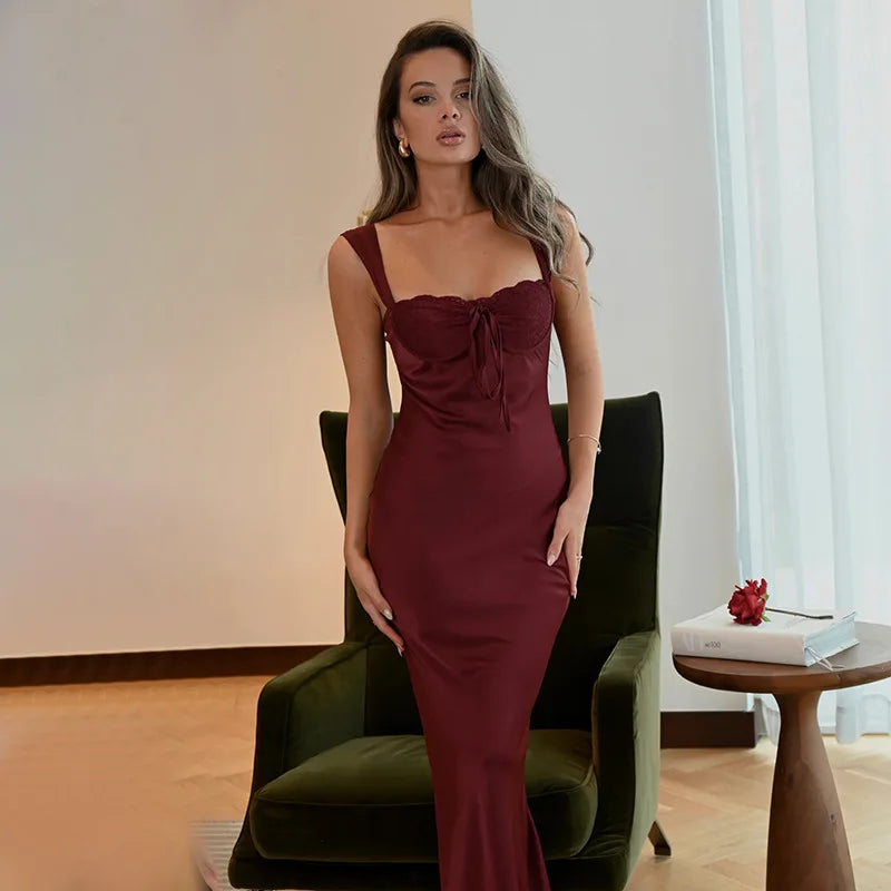Sexy Sleeveless Backless Long Dress Elegant Luxury Women Clothes Satin Evening Dresses Going Out Party Outfit C69-DC18