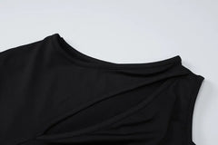 Sexy Black Evening Dress Party Night Elegant Asymmetrical Cut Out Gloves Long Sleeve Bodycon Maxi Dresses