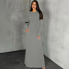 Woman Winter Dress Elegant Ladies Long Sleeve Bodycon Maxi Dresses for Women Fashion Clothes Black Grey Brown