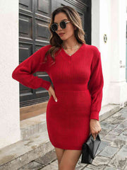 Meliza's Rib-Knit V-Neck Sweater Dress