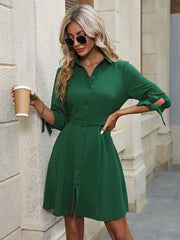 Meliza's Collared Neck Button-Up Three-Quater Sleeve Dress