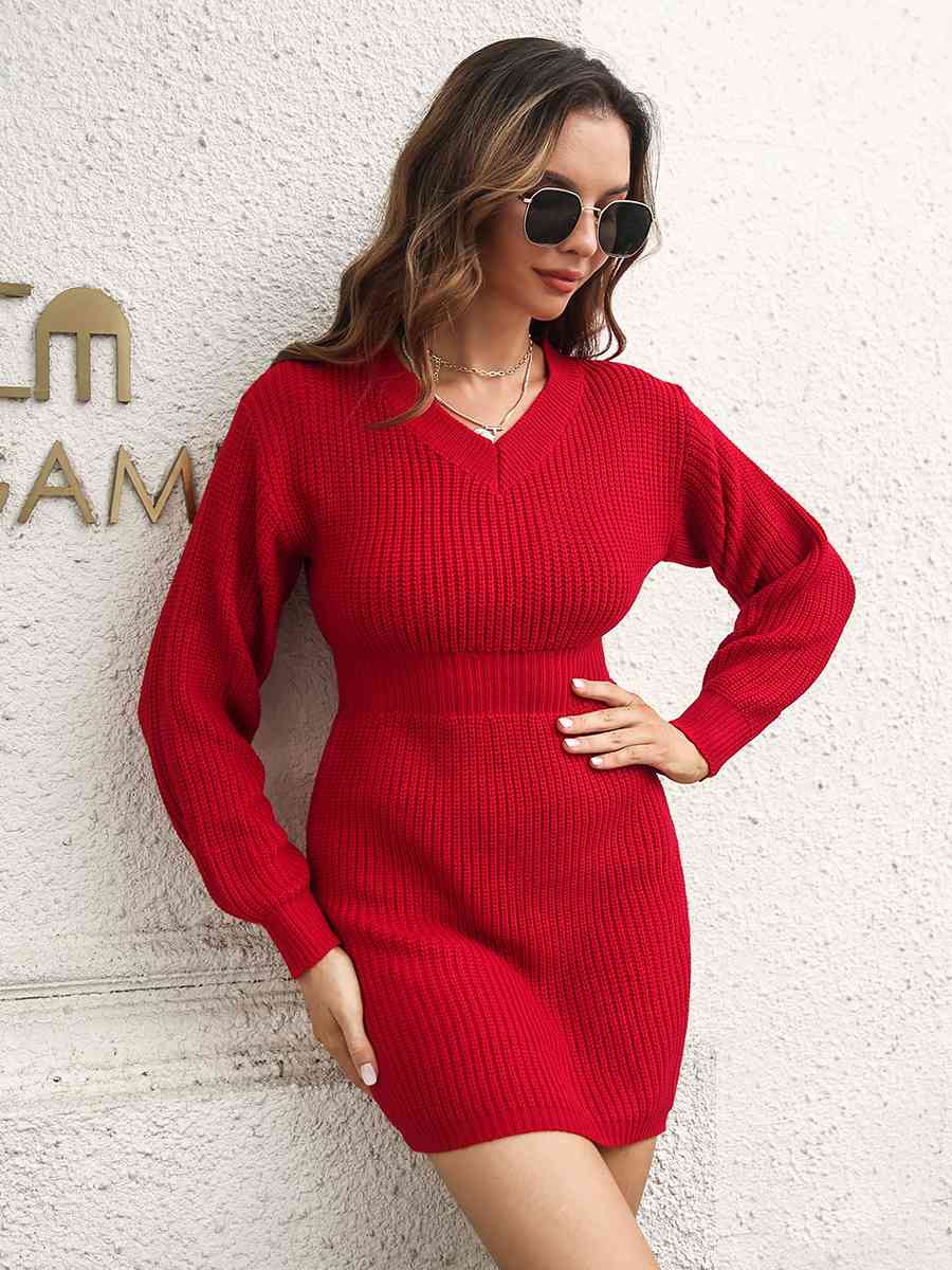 Meliza's Rib-Knit V-Neck Sweater Dress